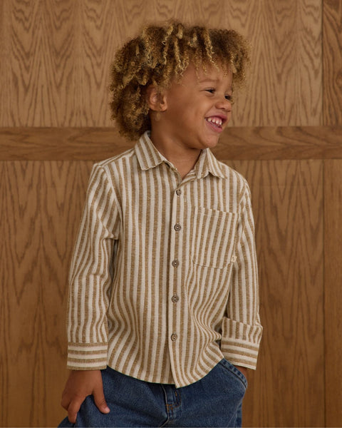 Collared Long Sleeve Shirt || Brass Stripe, 12-18M at Rylee + Cru