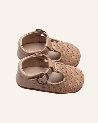 LEATHER WOVEN T-BAR SANDAL - SOFT SOLE - BØRN BABY